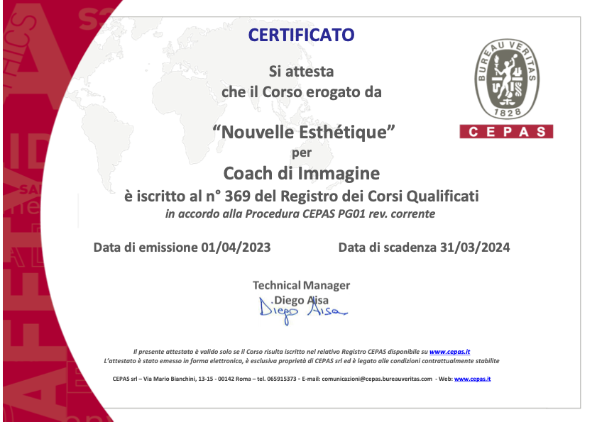 Certificato CEPAS consulente di Immagine